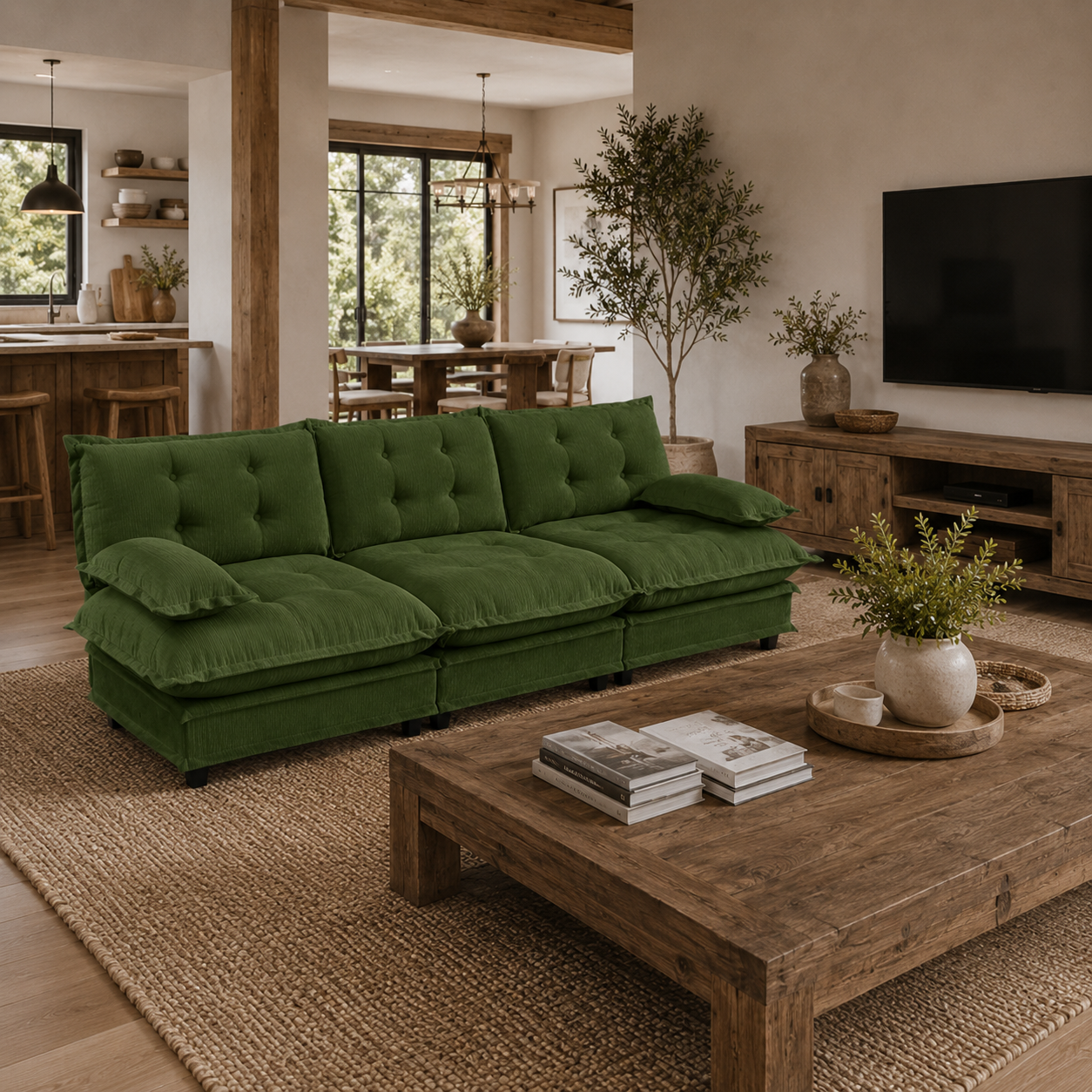 Chelsea 107" Tufted Chenille 3-Seater Modular Sofa Couch with Removable Armrest