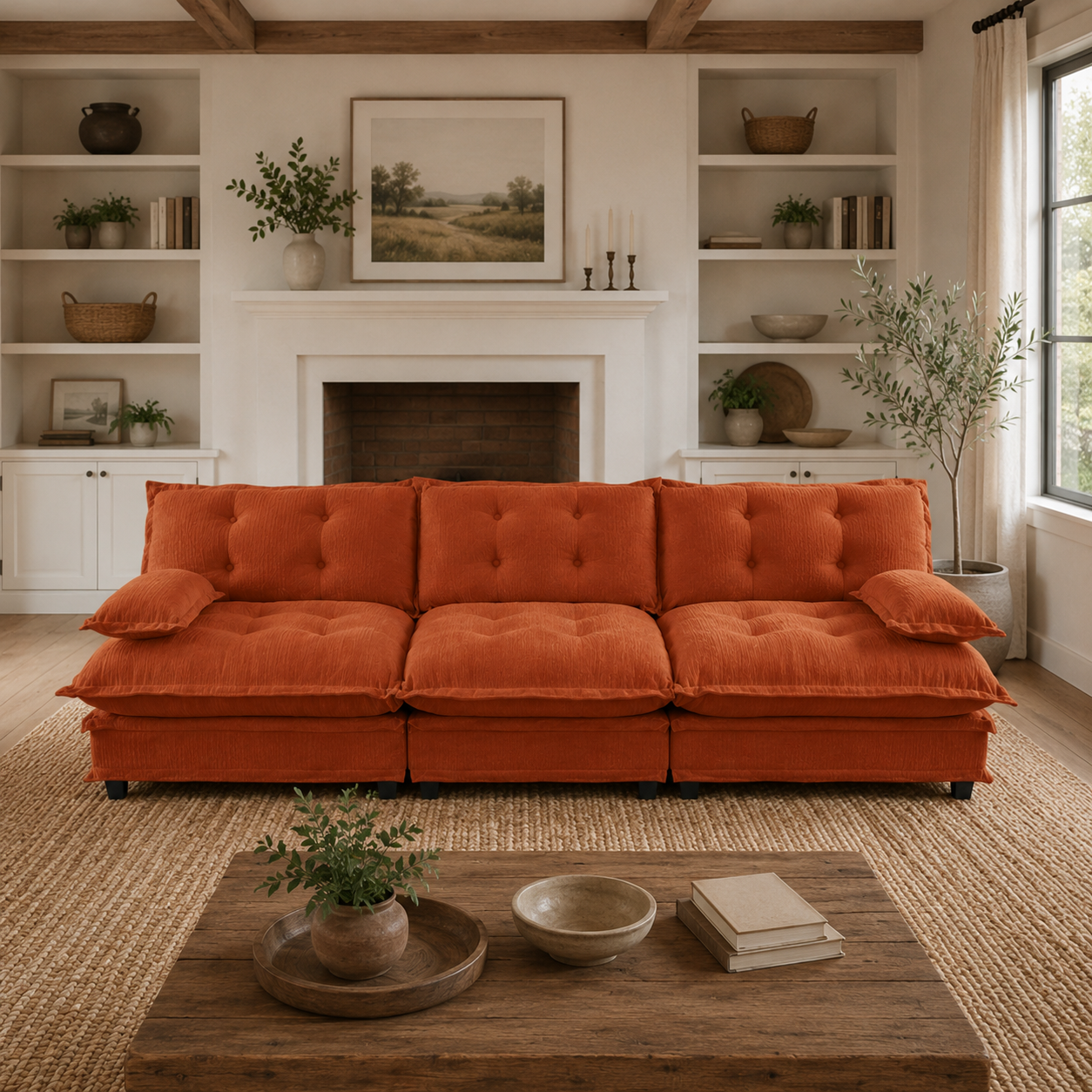 Chelsea 107" Tufted Chenille 3-Seater Modular Sofa Couch with Removable Armrest