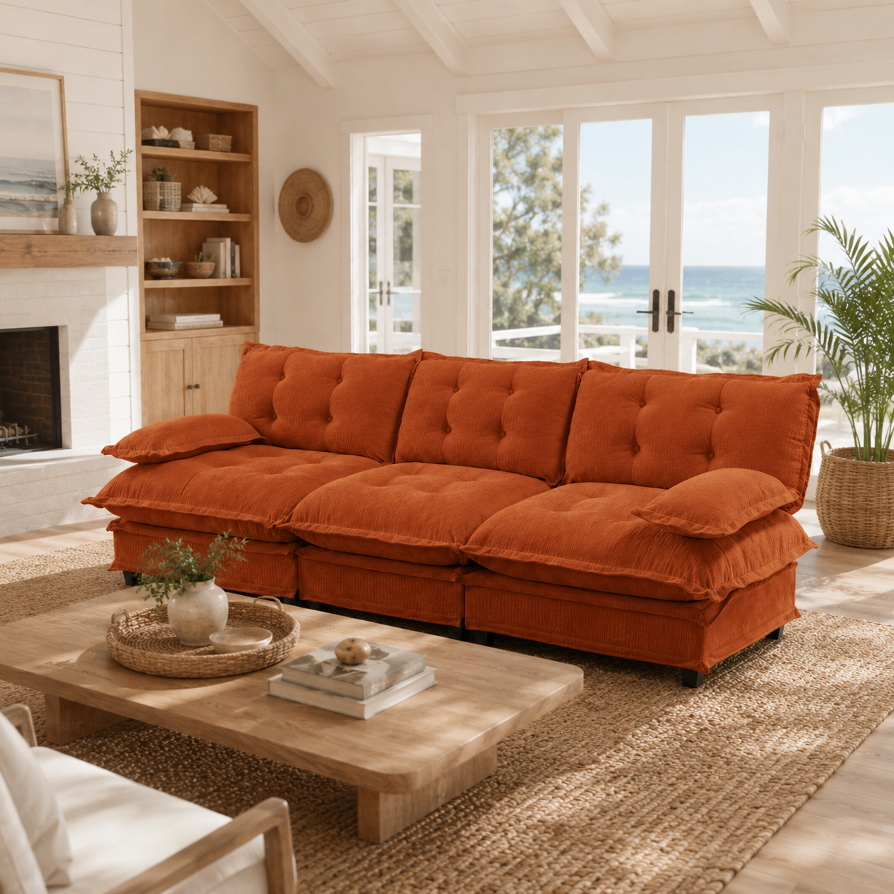 Chelsea 107" Tufted Chenille 3-Seater Modular Sofa Couch with Removable Armrest