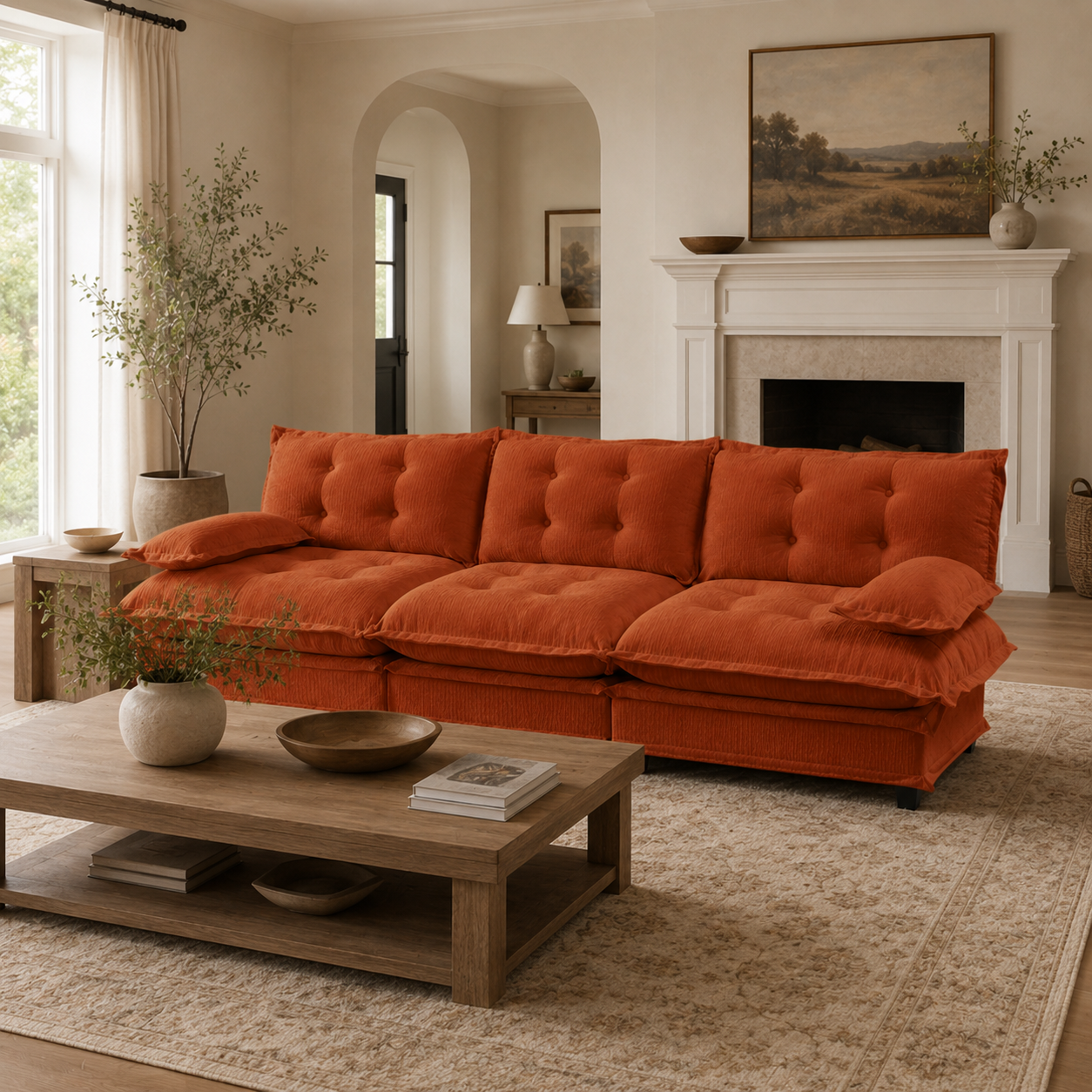 Chelsea 107" Tufted Chenille 3-Seater Modular Sofa Couch with Removable Armrest
