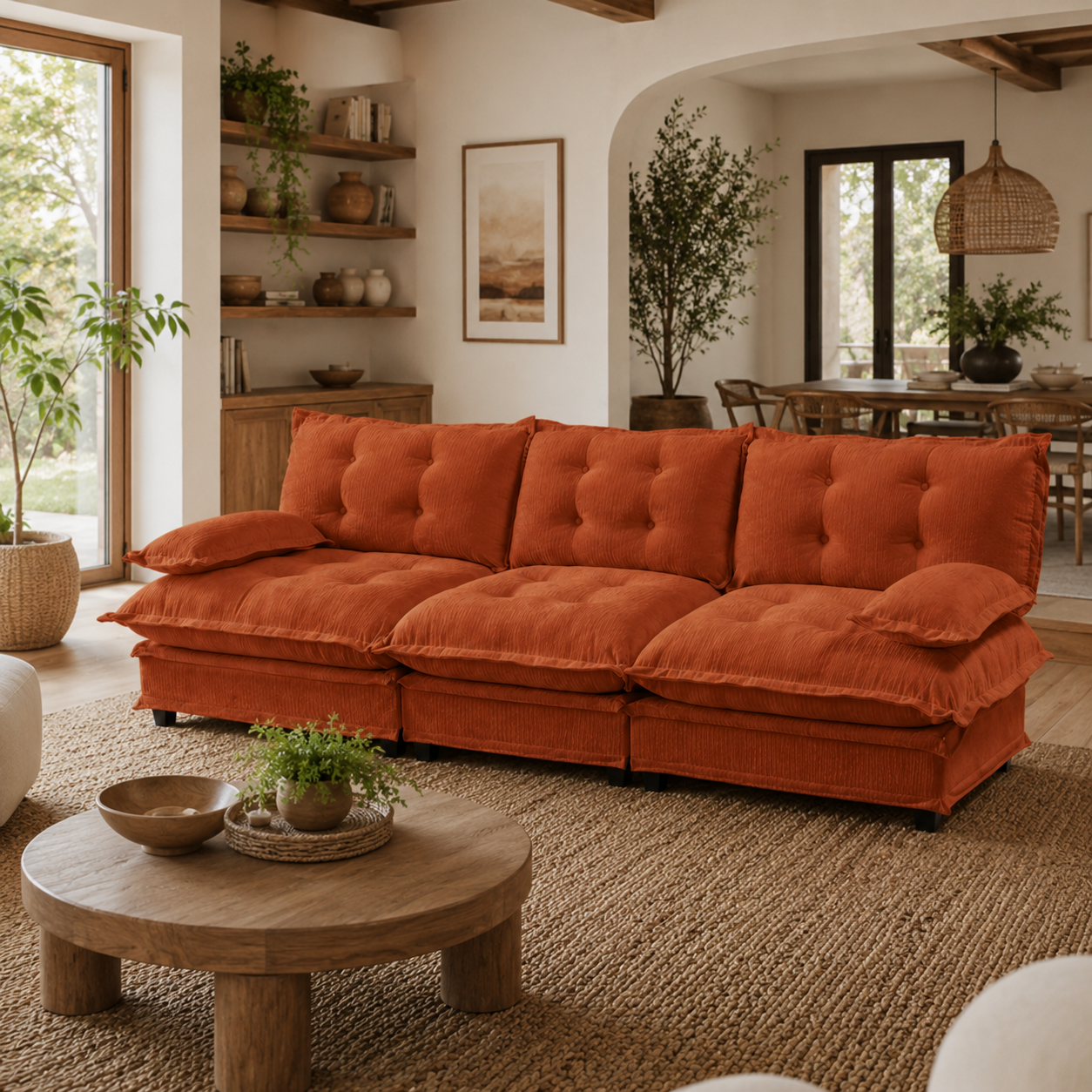 Chelsea 107" Tufted Chenille 3-Seater Modular Sofa Couch with Removable Armrest