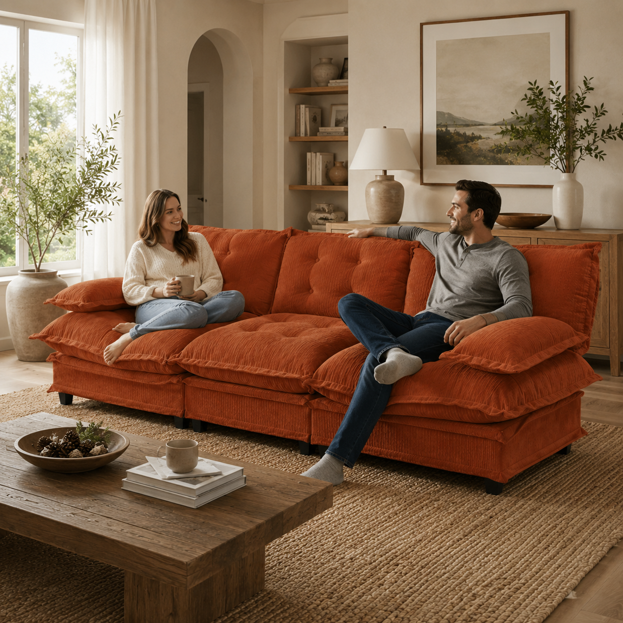 Chelsea 107" Tufted Chenille 3-Seater Modular Sofa Couch with Removable Armrest