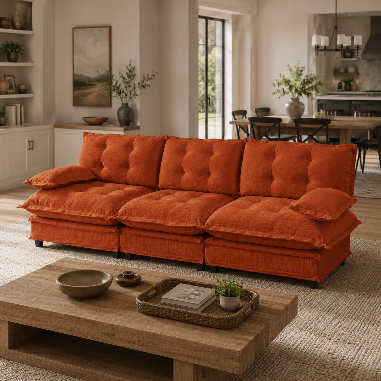 Chelsea 107" Tufted Chenille 3-Seater Modular Sofa Couch with Removable Armrest