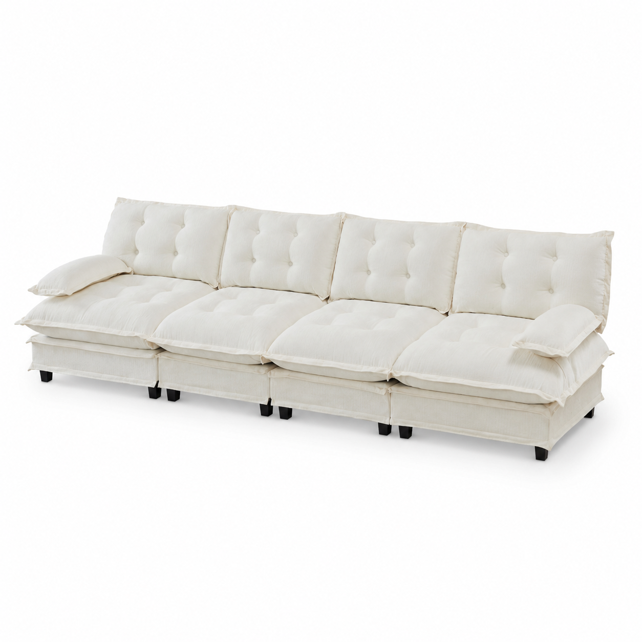 Chelsea 138" Tufted Chenille 4-Seater Modular Sofa with Removable Armrest