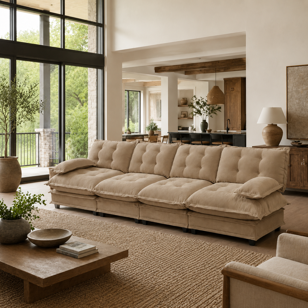 Chelsea 138" Tufted Chenille 4-Seater Modular Sofa with Removable Armrest