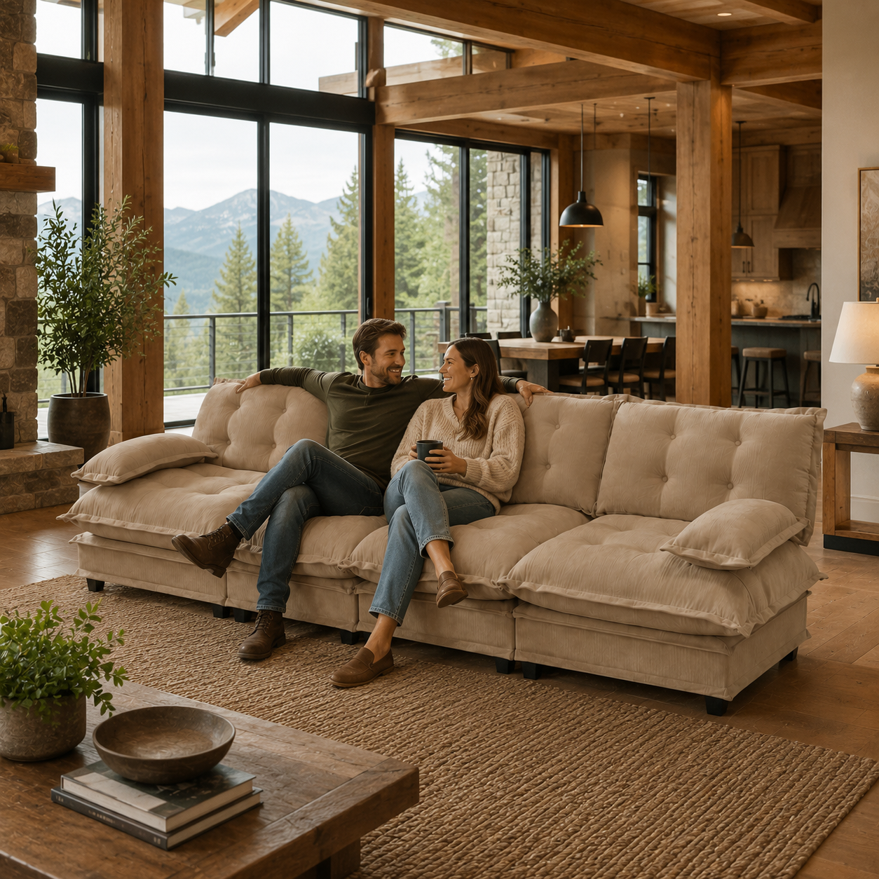 Chelsea 138" Tufted Chenille 4-Seater Modular Sofa with Removable Armrest