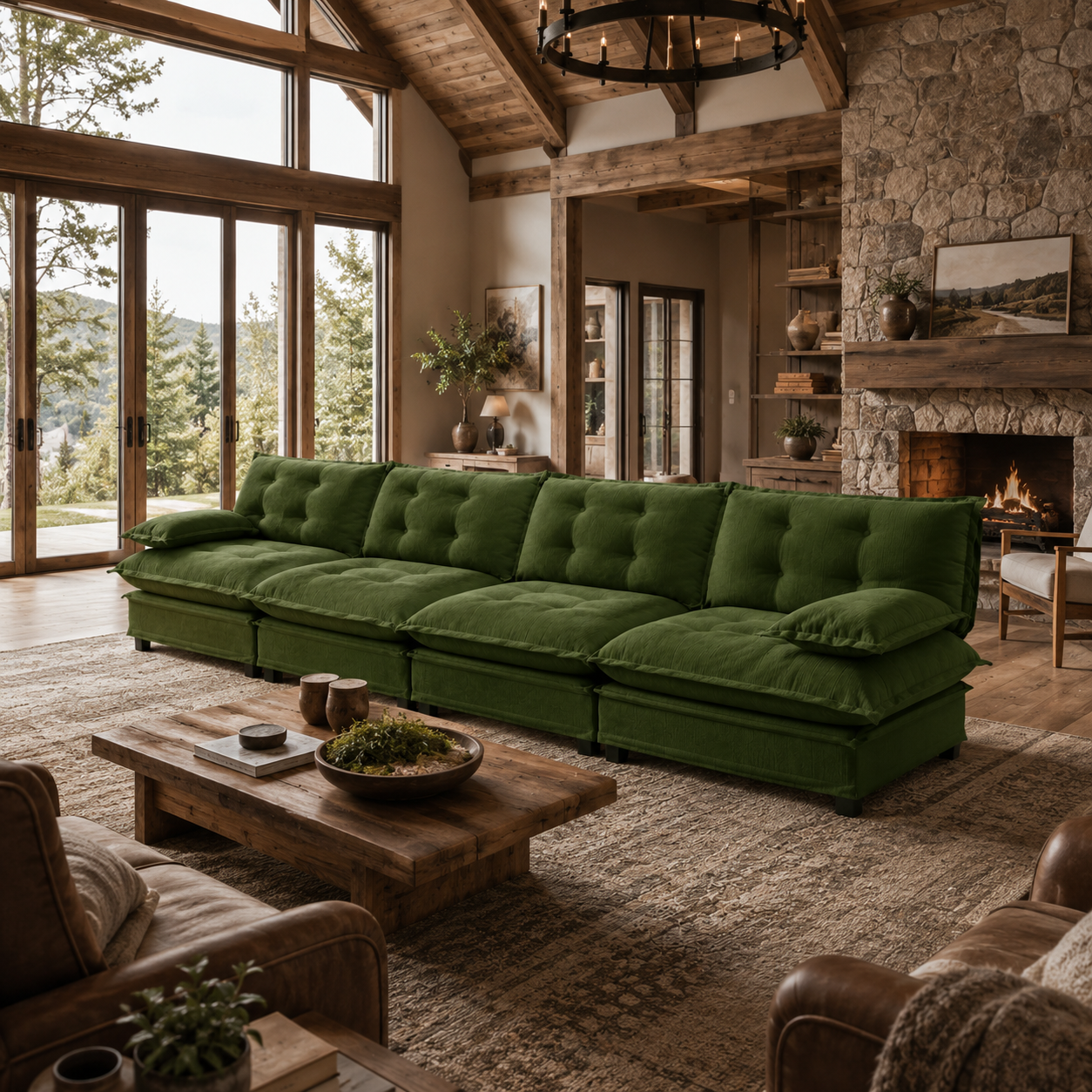 Chelsea 138" Tufted Chenille 4-Seater Modular Sofa with Removable Armrest