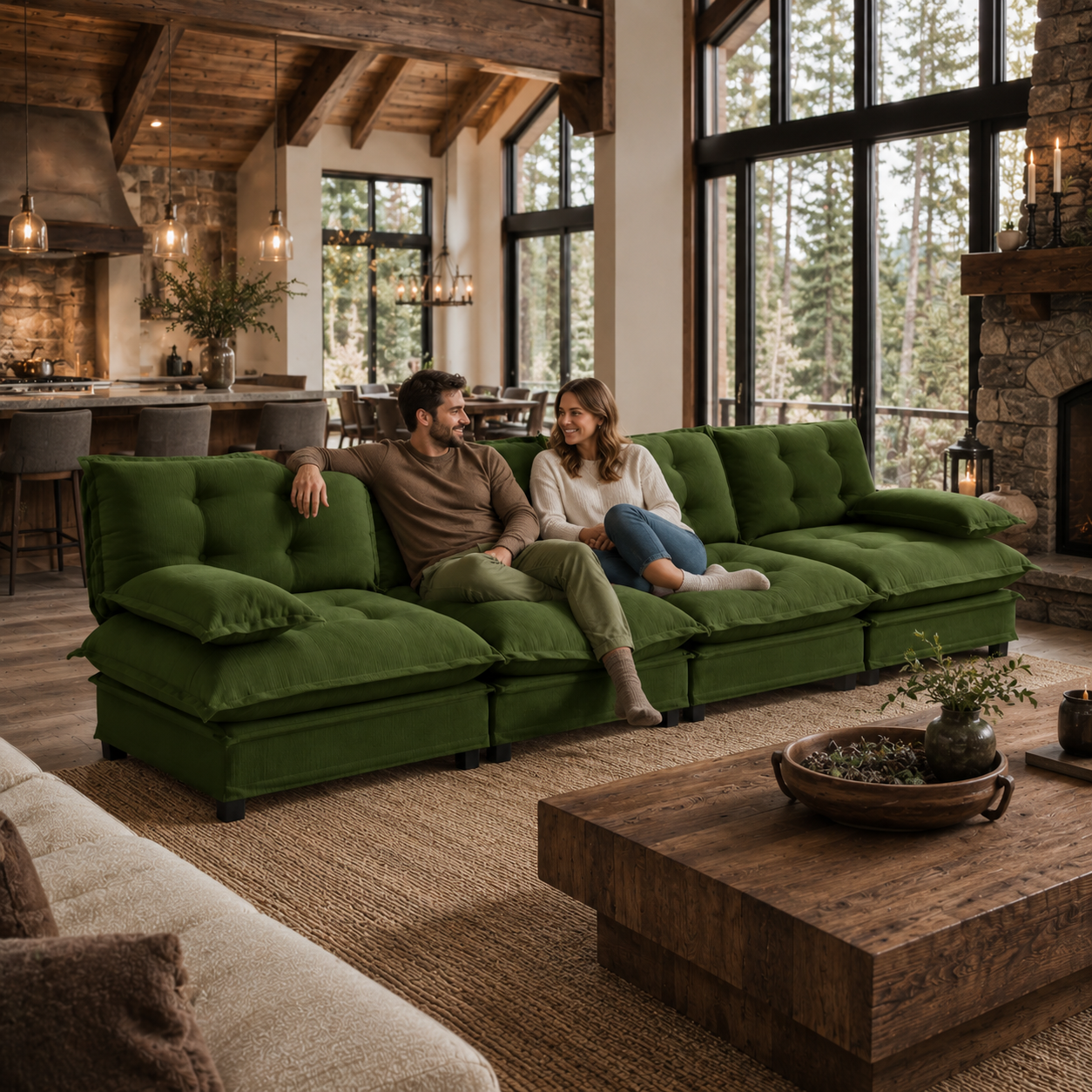 Chelsea 138" Tufted Chenille 4-Seater Modular Sofa with Removable Armrest