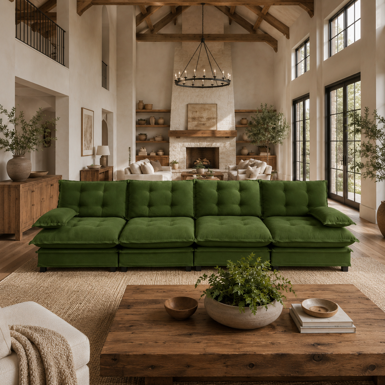 Chelsea 138" Tufted Chenille 4-Seater Modular Sofa with Removable Armrest