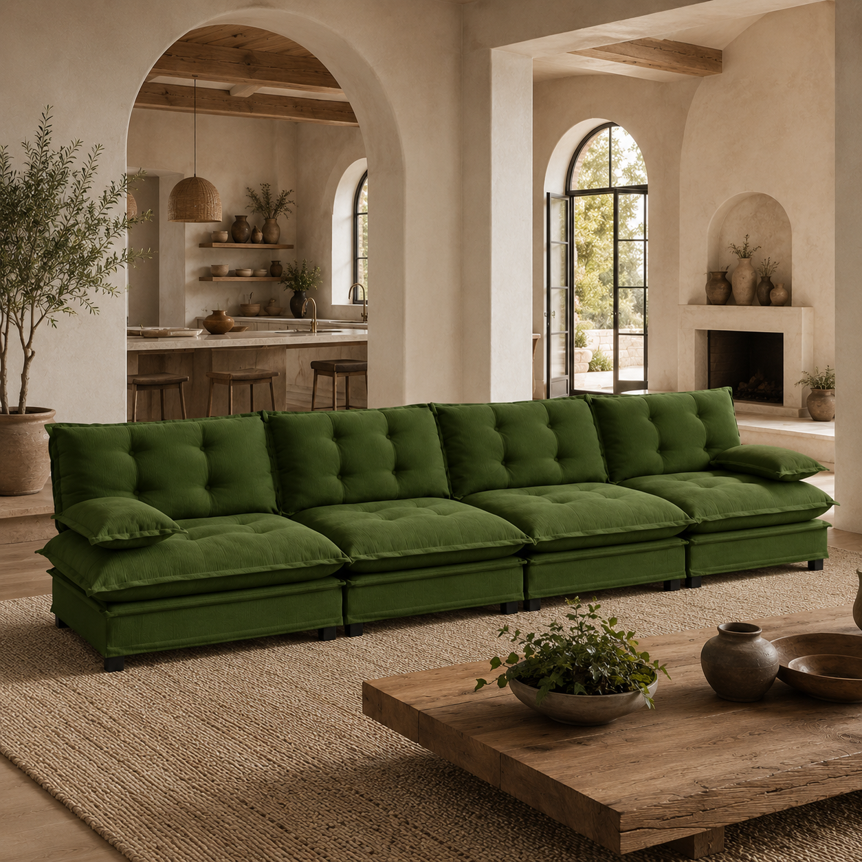 Chelsea 138" Tufted Chenille 4-Seater Modular Sofa with Removable Armrest