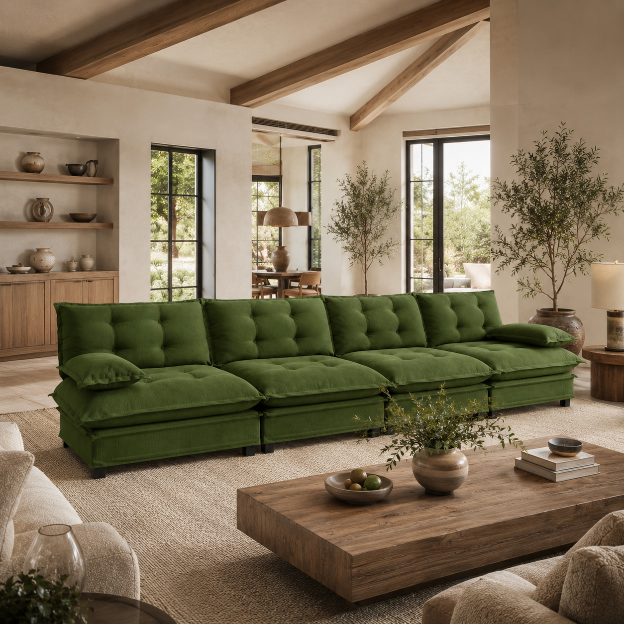 Chelsea 138" Tufted Chenille 4-Seater Modular Sofa with Removable Armrest