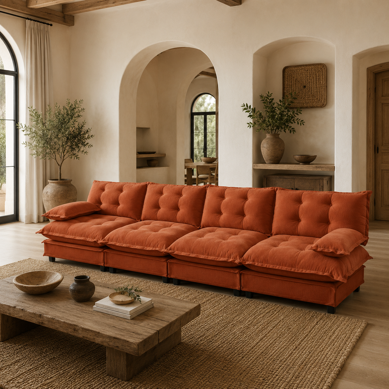 Chelsea 138" Tufted Chenille 4-Seater Modular Sofa with Removable Armrest