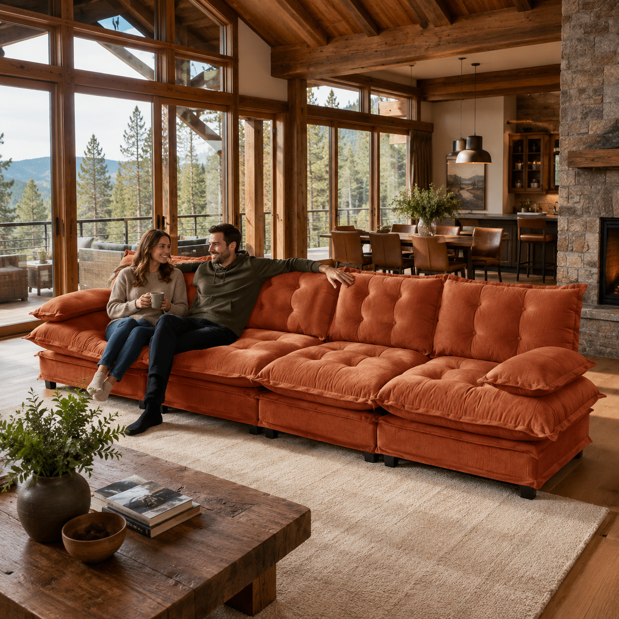 Chelsea 138" Tufted Chenille 4-Seater Modular Sofa with Removable Armrest