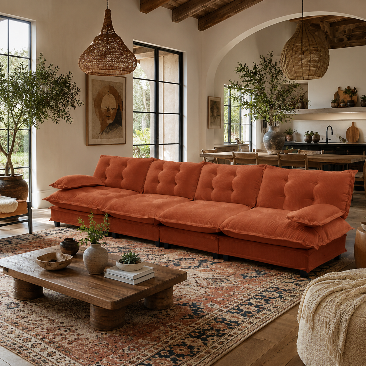 Chelsea 138" Tufted Chenille 4-Seater Modular Sofa with Removable Armrest