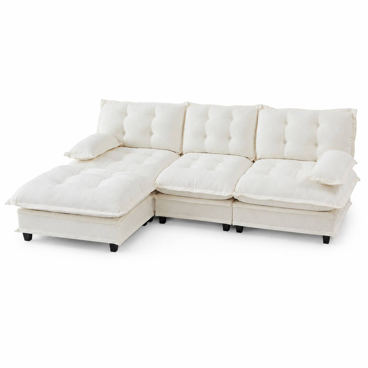 Chelsea 107" Tufted Chenille L-Shaped Modular Sectional Sofa with Ottoman