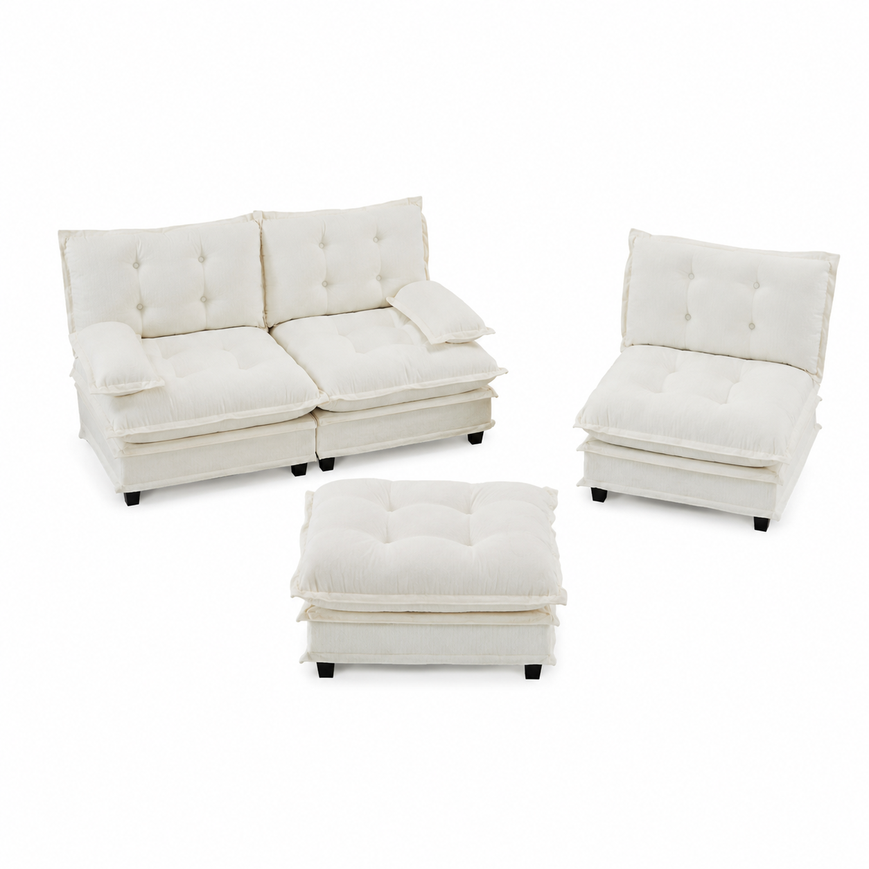 Chelsea 107" Tufted Chenille L-Shaped Modular Sectional Sofa with Ottoman