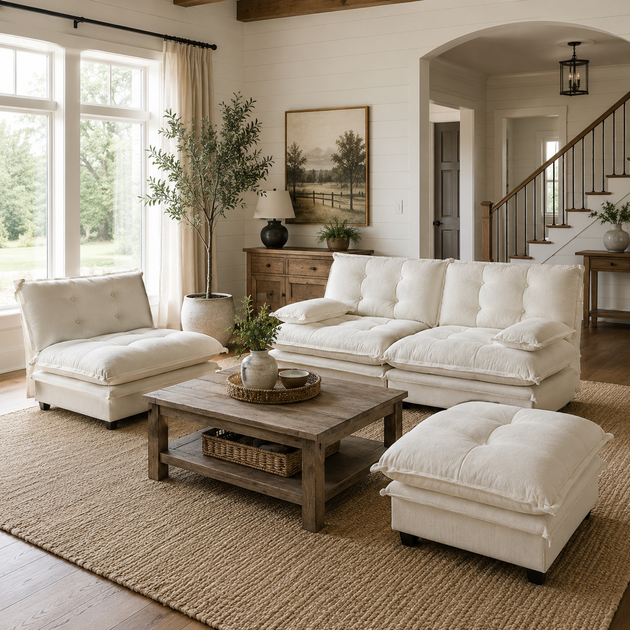 Chelsea 107" Tufted Chenille L-Shaped Modular Sectional Sofa with Ottoman