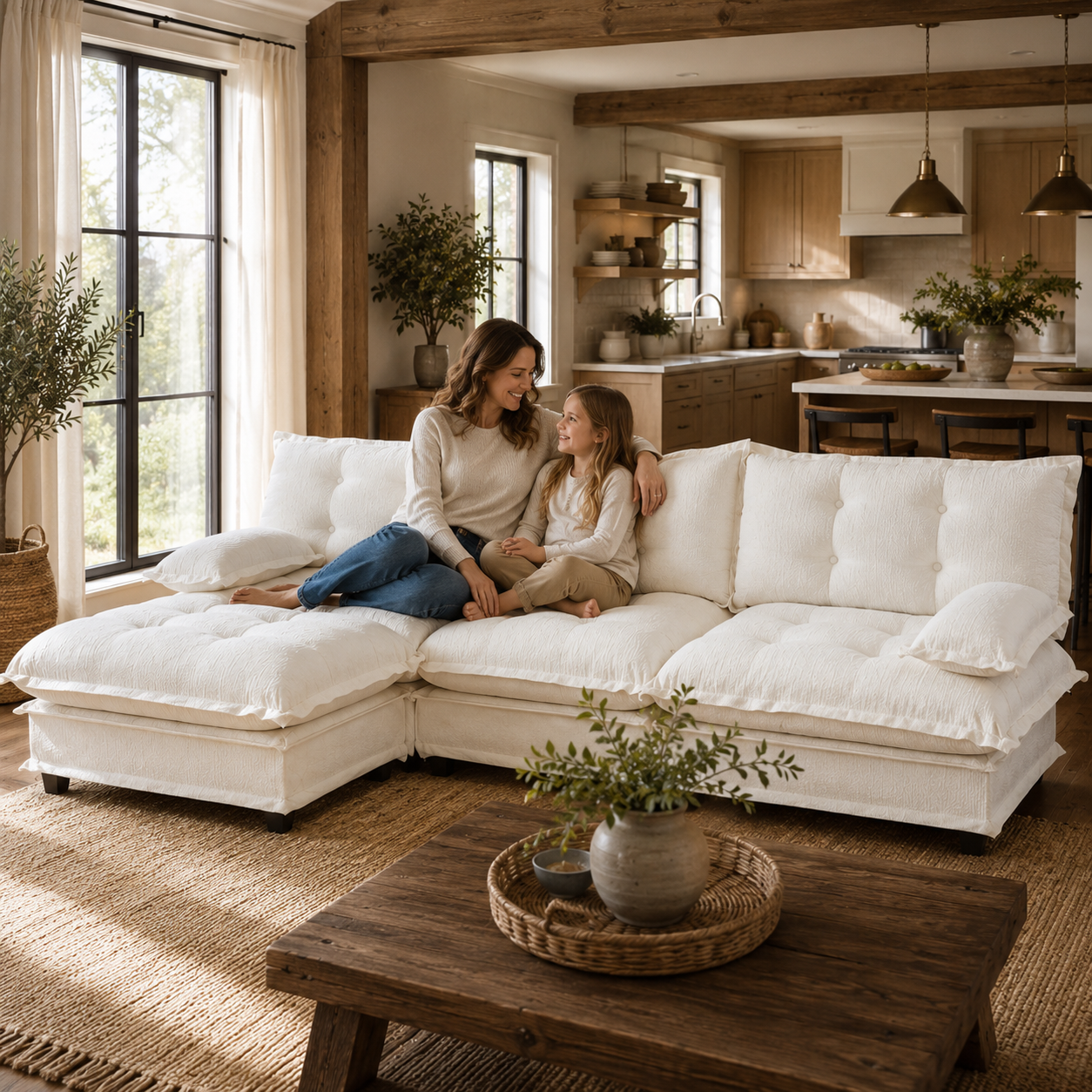 Chelsea 107" Tufted Chenille L-Shaped Modular Sectional Sofa with Ottoman