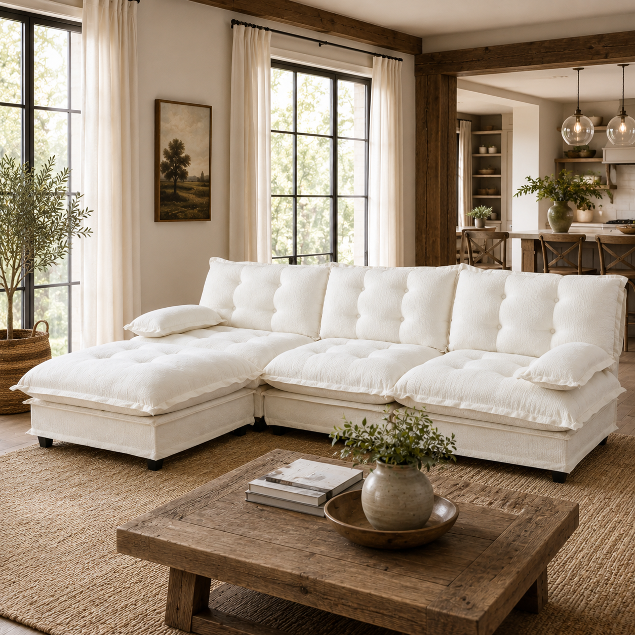 Chelsea 107" Tufted Chenille L-Shaped Modular Sectional Sofa with Ottoman