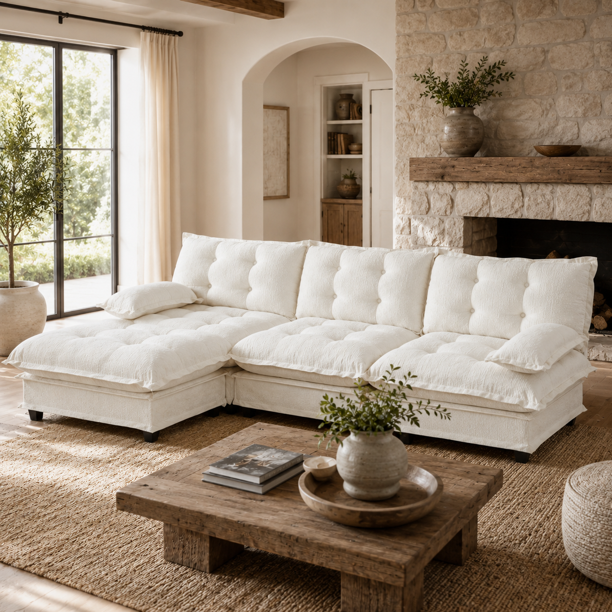Chelsea 107" Tufted Chenille L-Shaped Modular Sectional Sofa with Ottoman