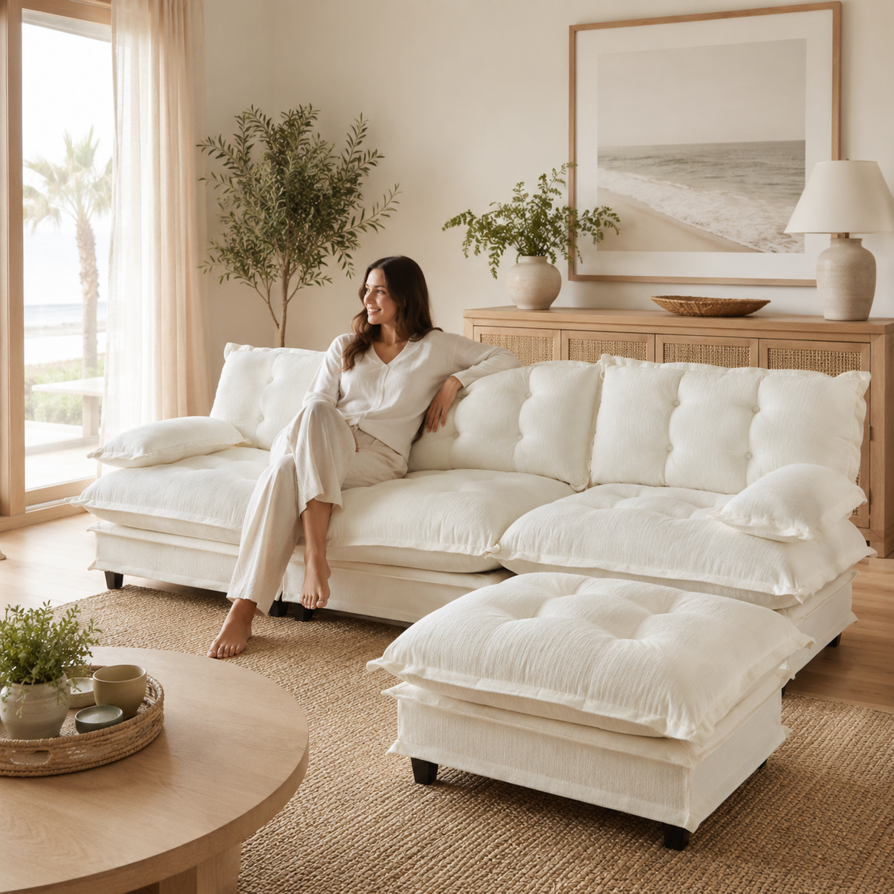 Chelsea 107" Tufted Chenille L-Shaped Modular Sectional Sofa with Ottoman