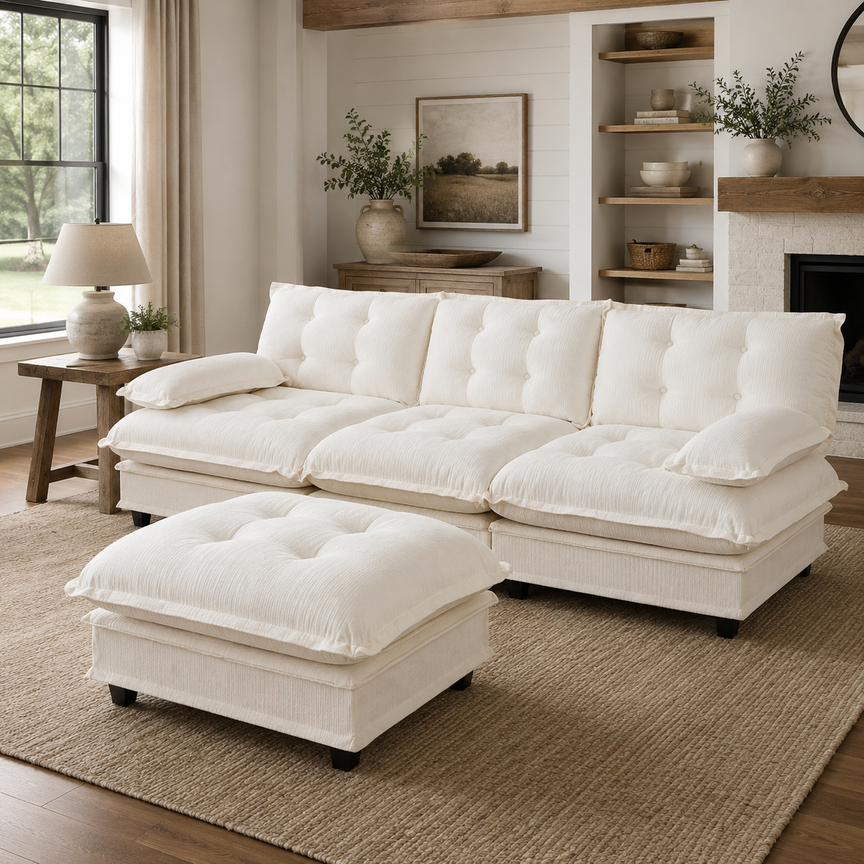 Chelsea 107" Tufted Chenille L-Shaped Modular Sectional Sofa with Ottoman