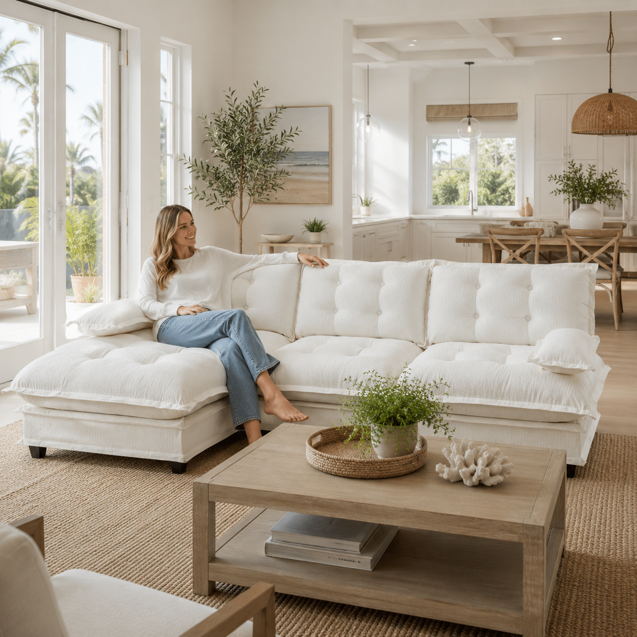 Chelsea 107" Tufted Chenille L-Shaped Modular Sectional Sofa with Ottoman