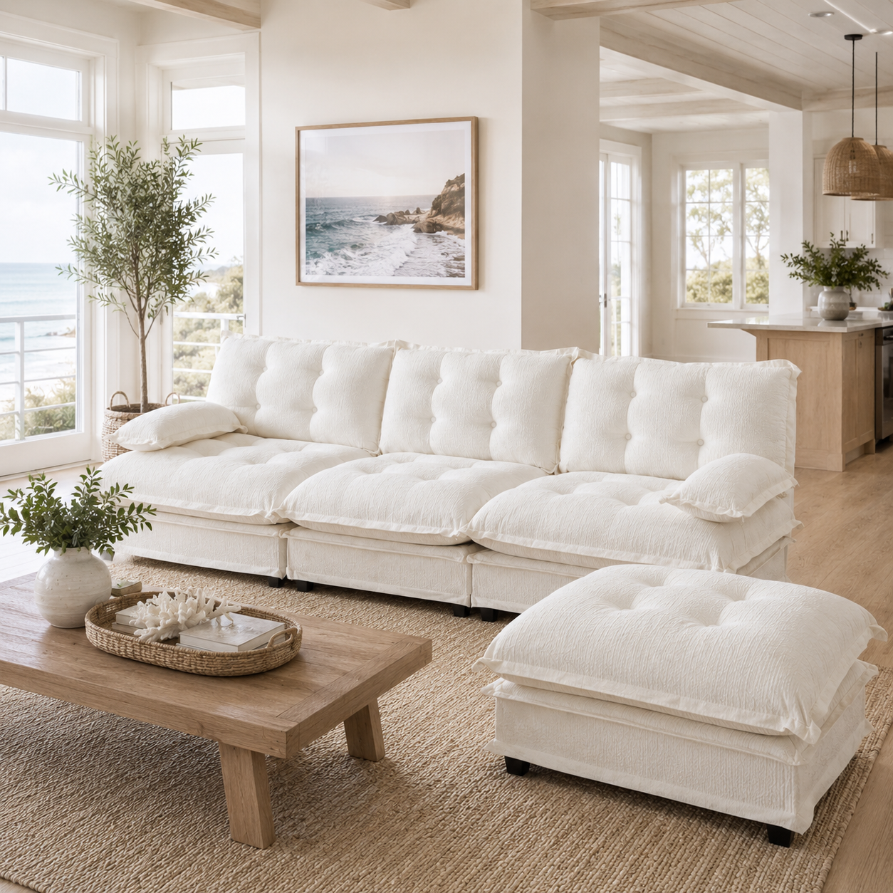 Chelsea 107" Tufted Chenille L-Shaped Modular Sectional Sofa with Ottoman