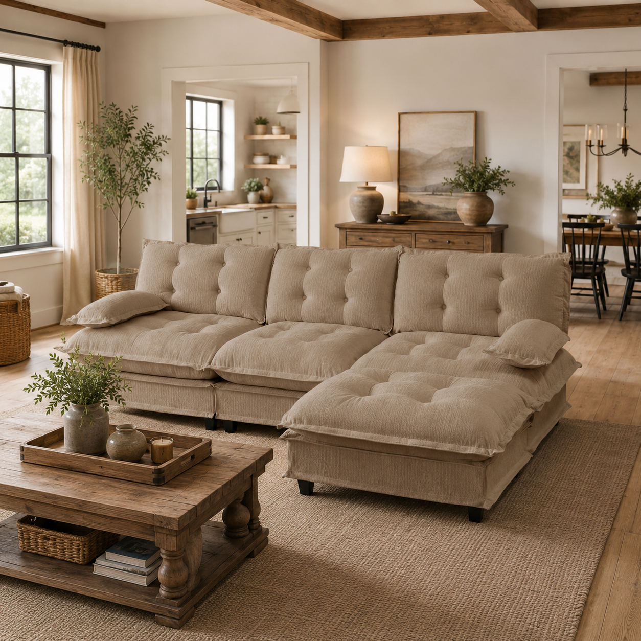 Chelsea 107" Tufted Chenille L-Shaped Modular Sectional Sofa with Ottoman