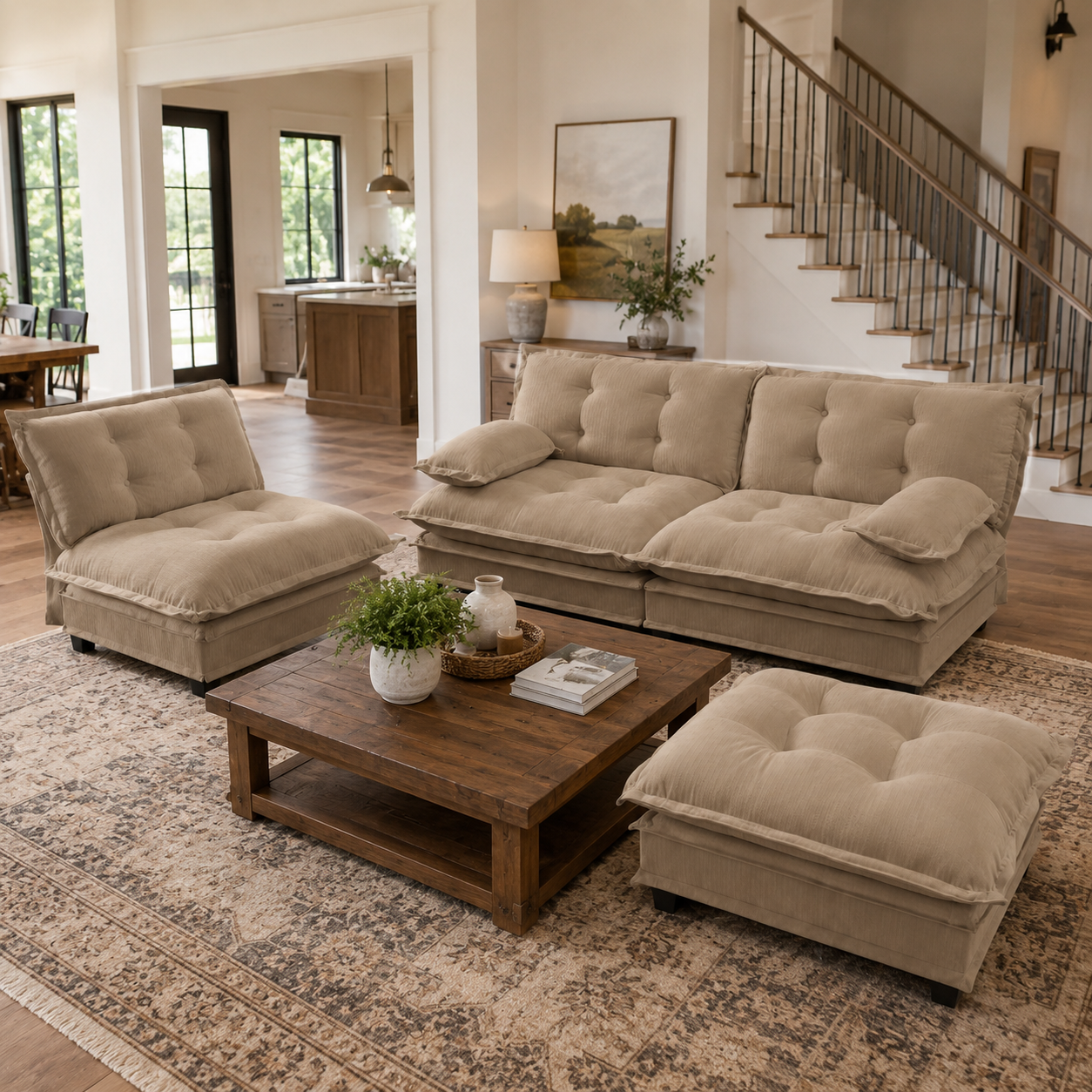 Chelsea 107" Tufted Chenille L-Shaped Modular Sectional Sofa with Ottoman