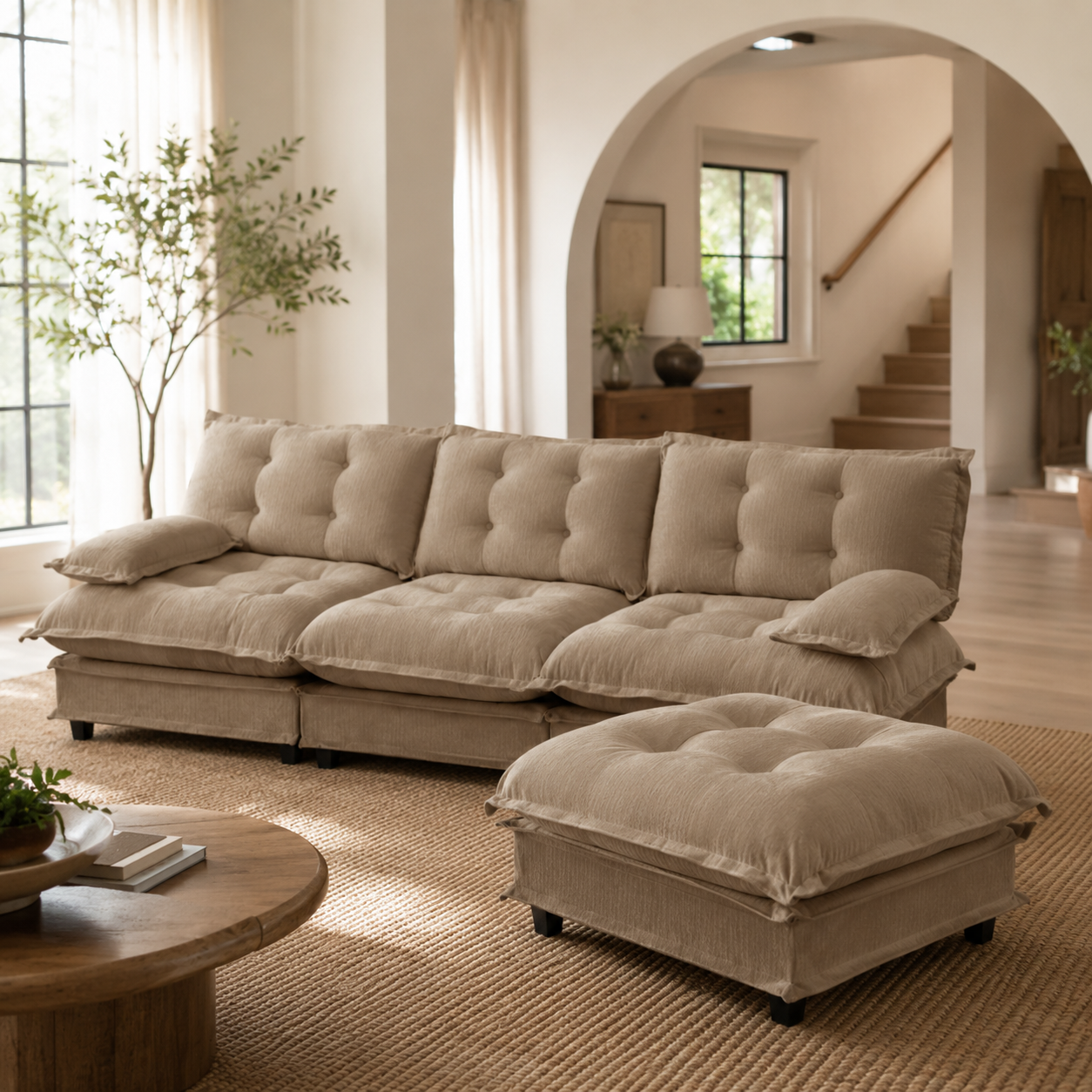 Chelsea 107" Tufted Chenille L-Shaped Modular Sectional Sofa with Ottoman