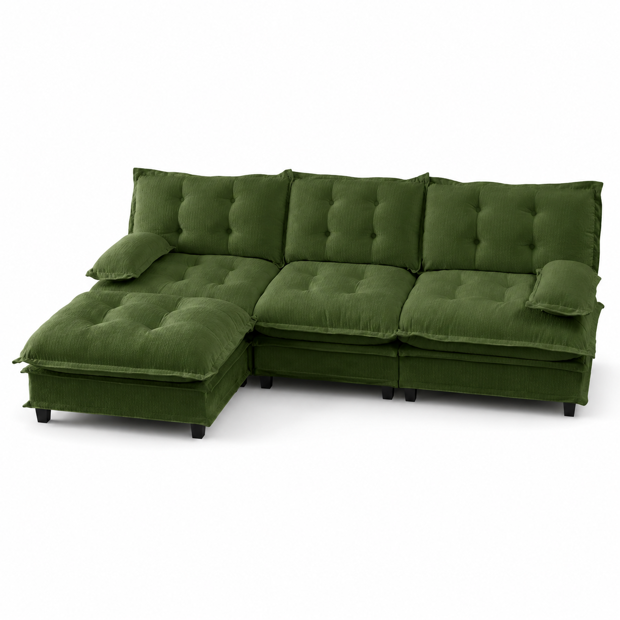 Chelsea 107" Tufted Chenille L-Shaped Modular Sectional Sofa with Ottoman