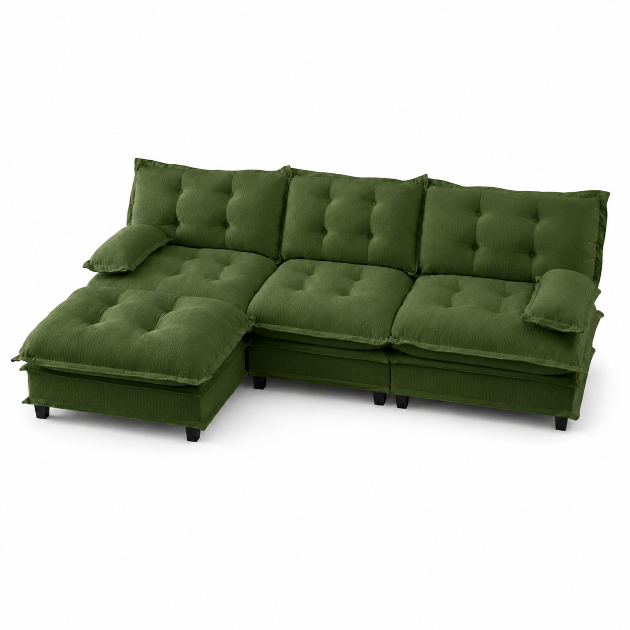 Chelsea 107" Tufted Chenille L-Shaped Modular Sectional Sofa with Ottoman