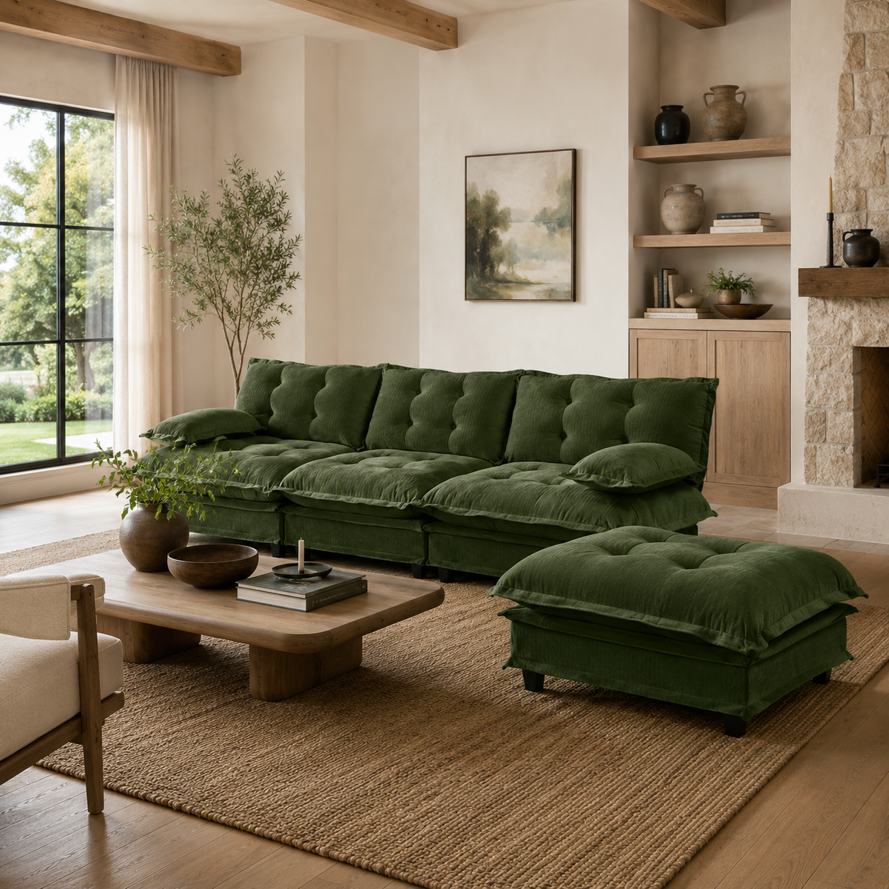 Chelsea 107" Tufted Chenille L-Shaped Modular Sectional Sofa with Ottoman