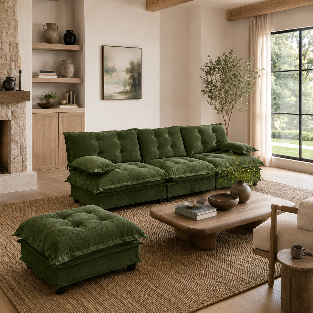 Chelsea 107" Tufted Chenille L-Shaped Modular Sectional Sofa with Ottoman