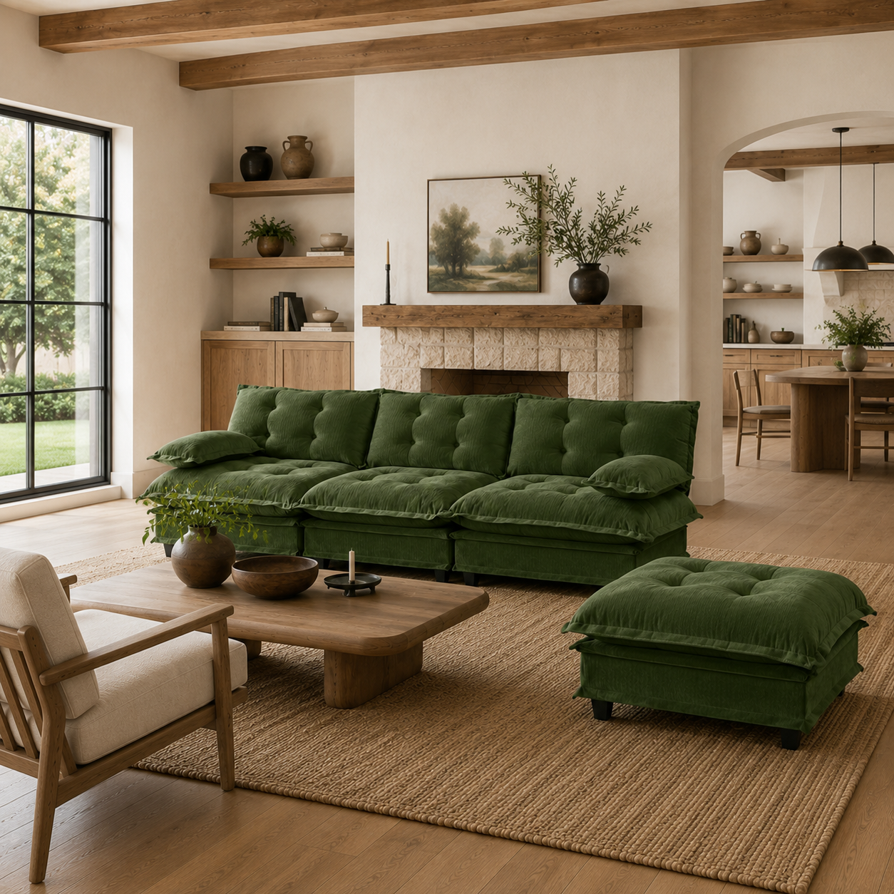 Chelsea 107" Tufted Chenille L-Shaped Modular Sectional Sofa with Ottoman