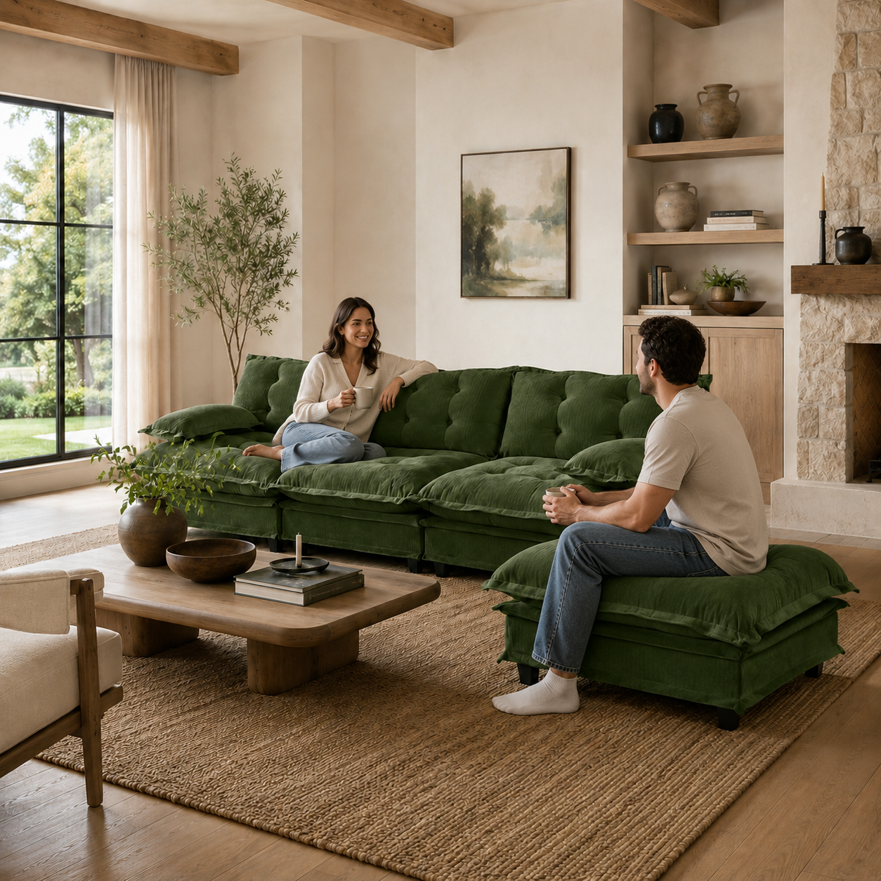 Chelsea 107" Tufted Chenille L-Shaped Modular Sectional Sofa with Ottoman