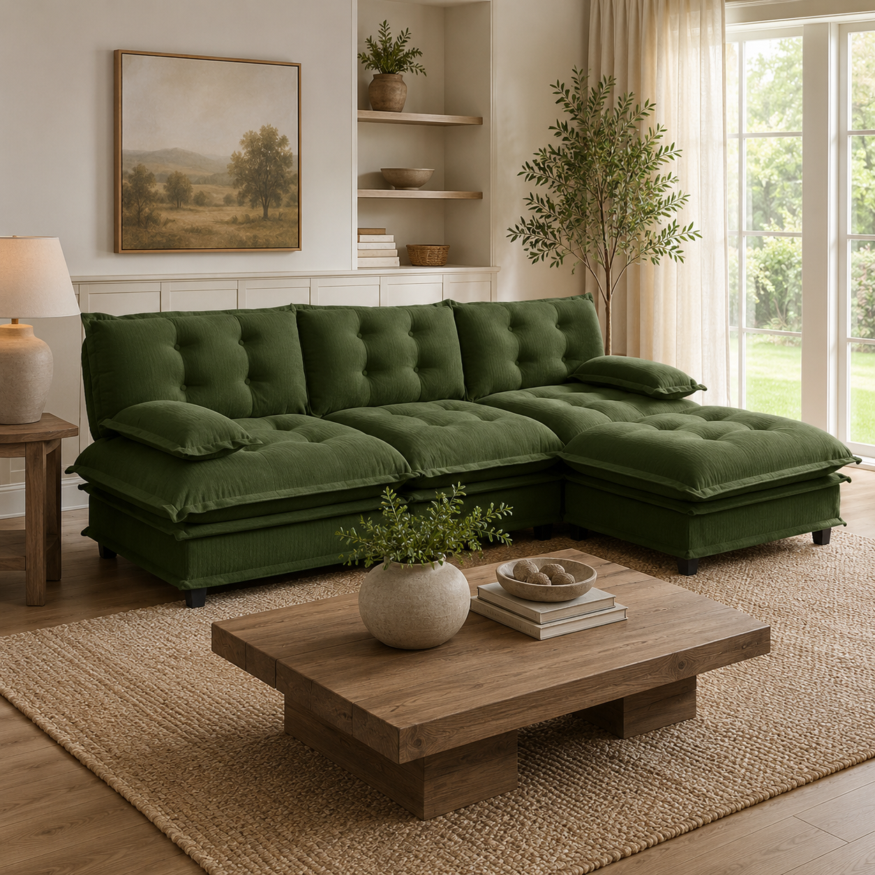 Chelsea 107" Tufted Chenille L-Shaped Modular Sectional Sofa with Ottoman