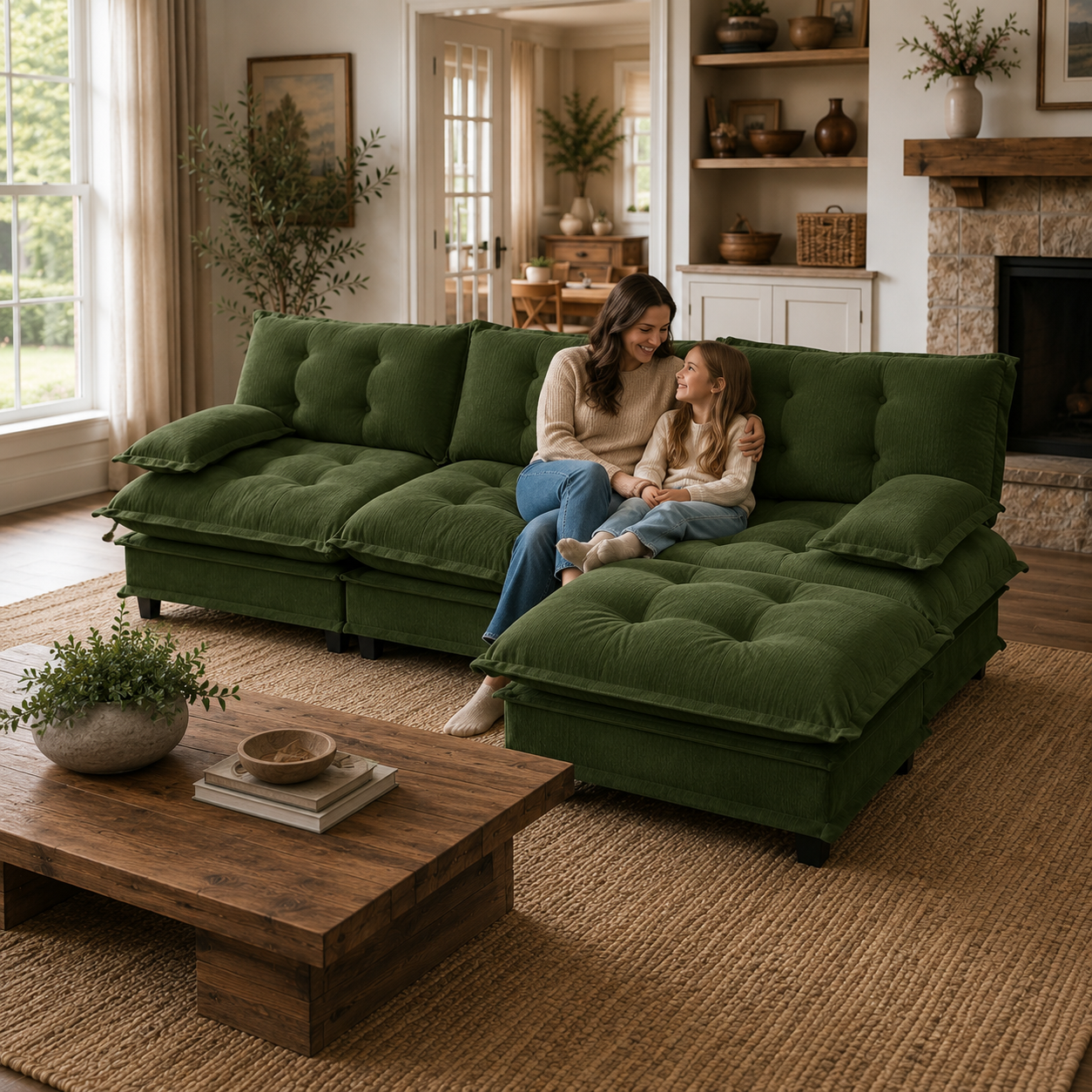 Chelsea 107" Tufted Chenille L-Shaped Modular Sectional Sofa with Ottoman