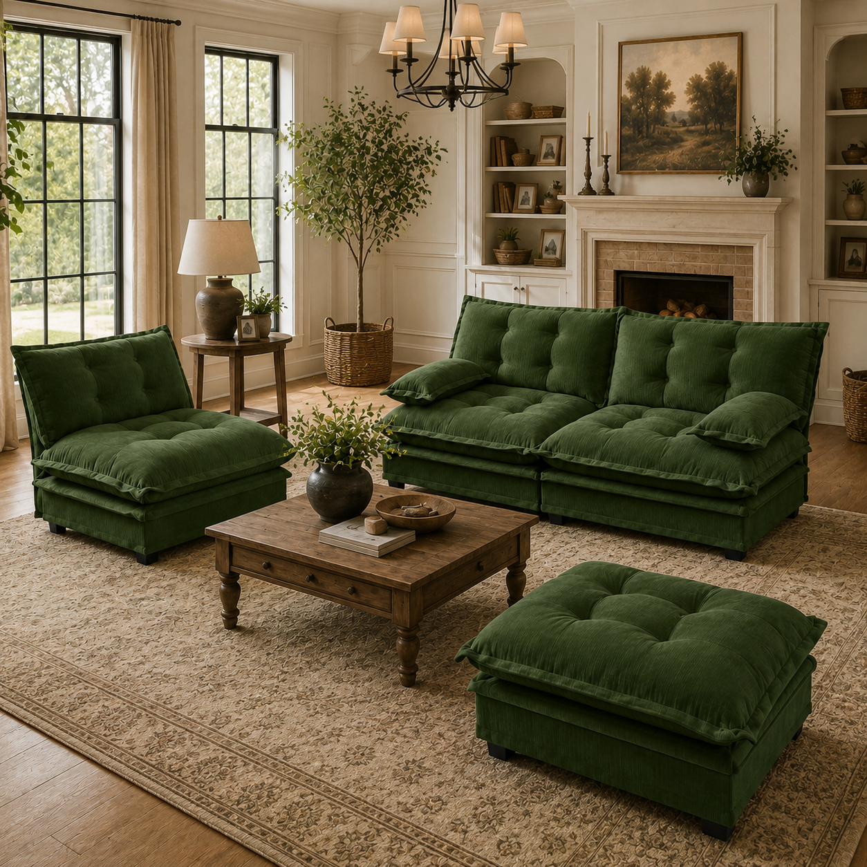 Chelsea 107" Tufted Chenille L-Shaped Modular Sectional Sofa with Ottoman