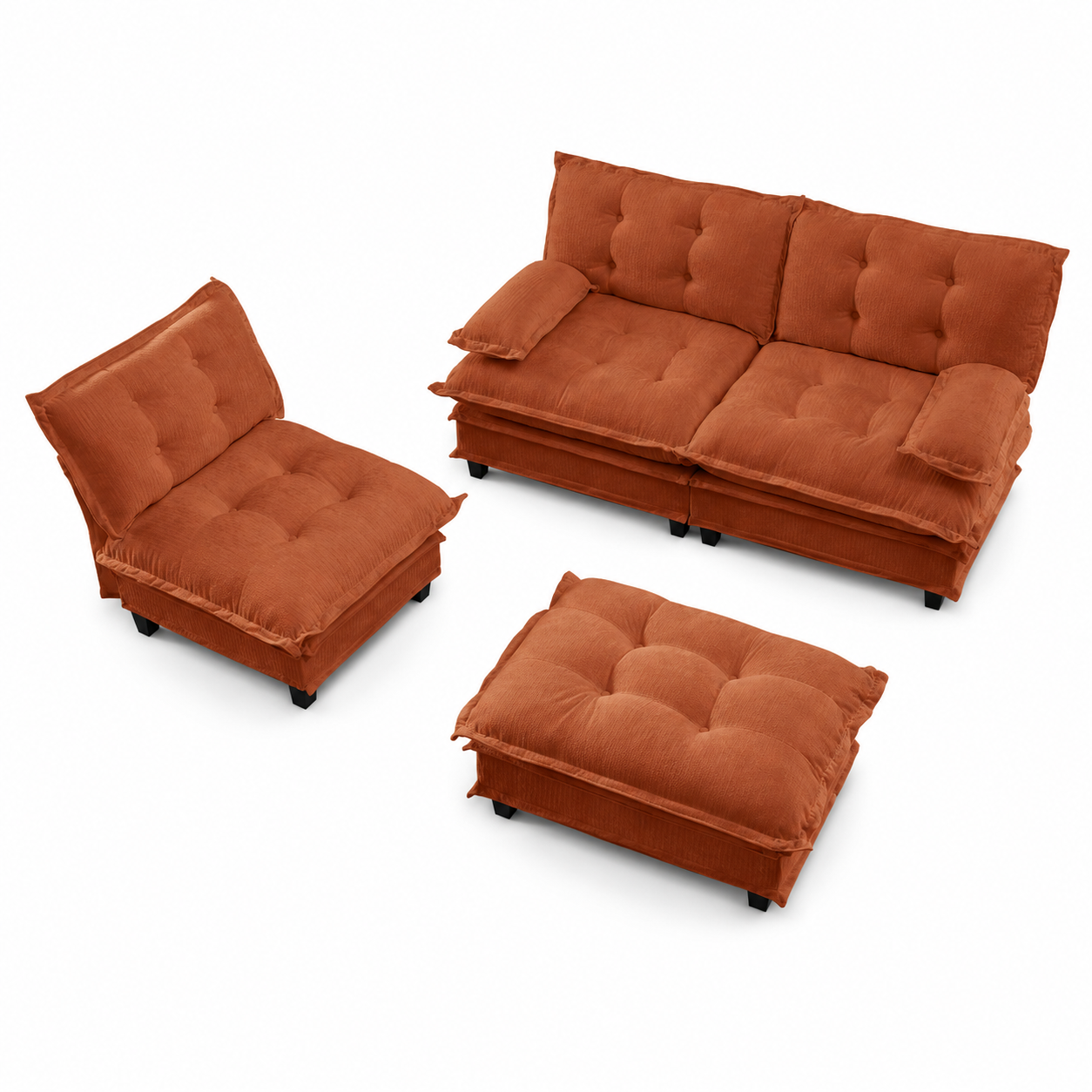 Chelsea 107" Tufted Chenille L-Shaped Modular Sectional Sofa with Ottoman