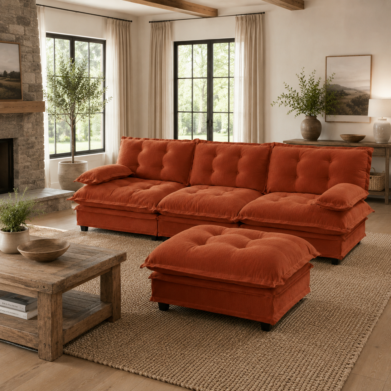 Chelsea 107" Tufted Chenille L-Shaped Modular Sectional Sofa with Ottoman