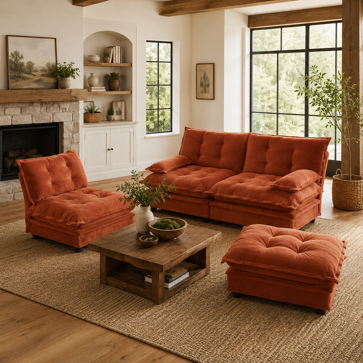 Chelsea 107" Tufted Chenille L-Shaped Modular Sectional Sofa with Ottoman