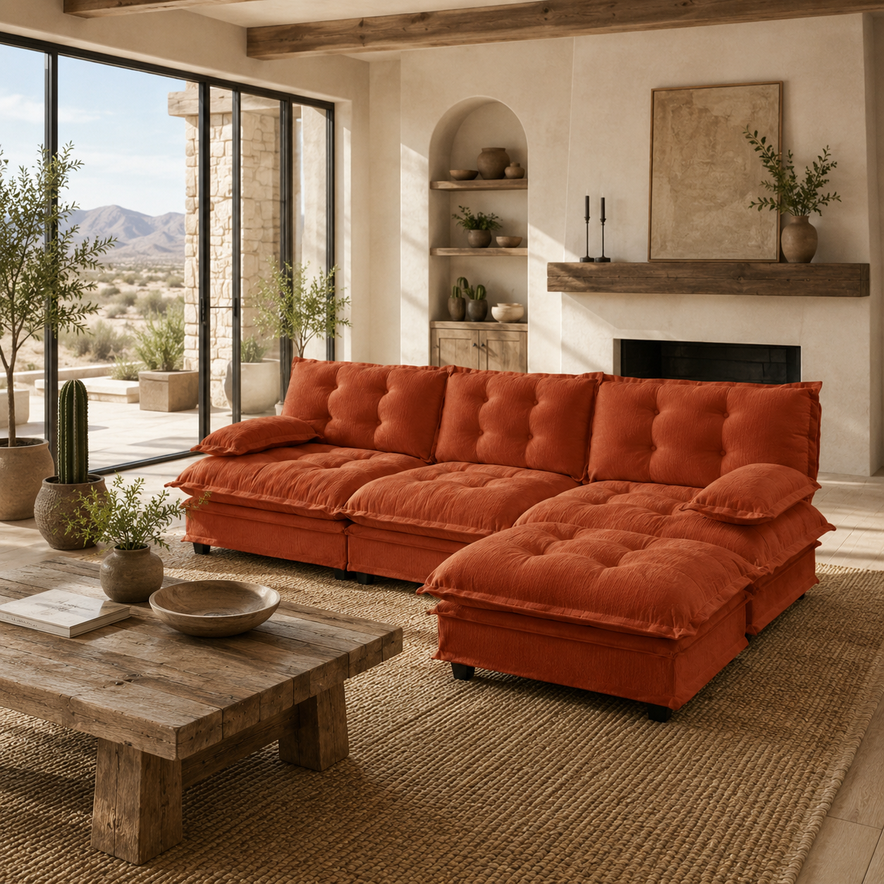 Chelsea 107" Tufted Chenille L-Shaped Modular Sectional Sofa with Ottoman