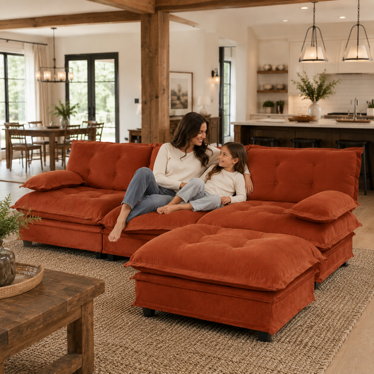 Chelsea 107" Tufted Chenille L-Shaped Modular Sectional Sofa with Ottoman