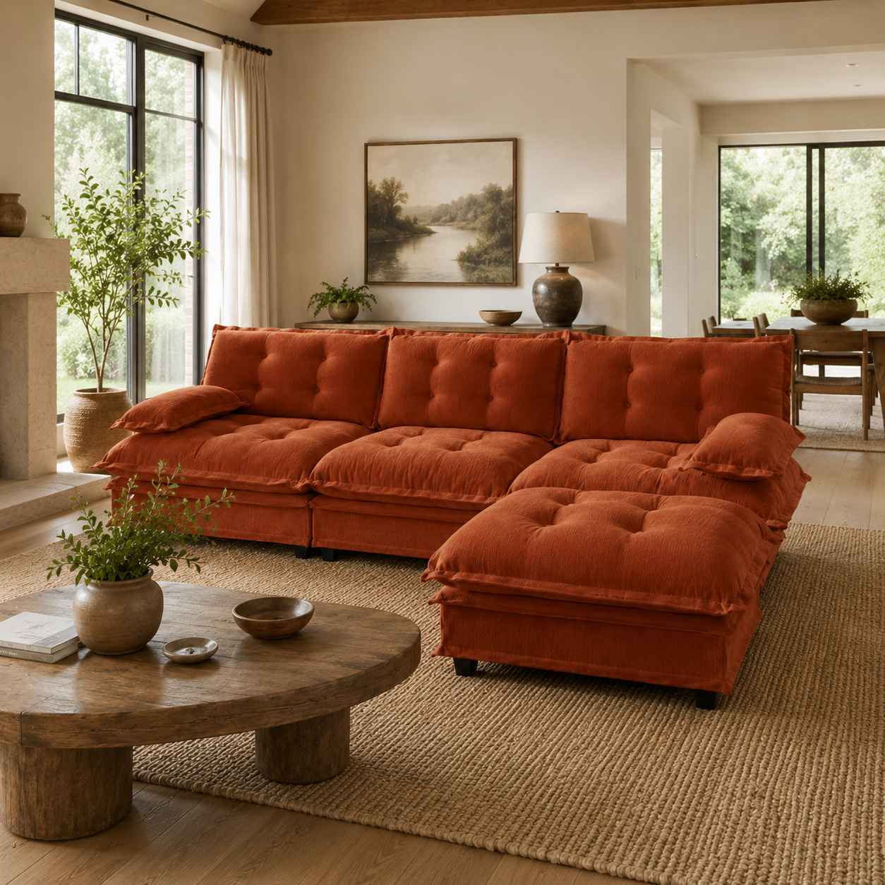 Chelsea 107" Tufted Chenille L-Shaped Modular Sectional Sofa with Ottoman