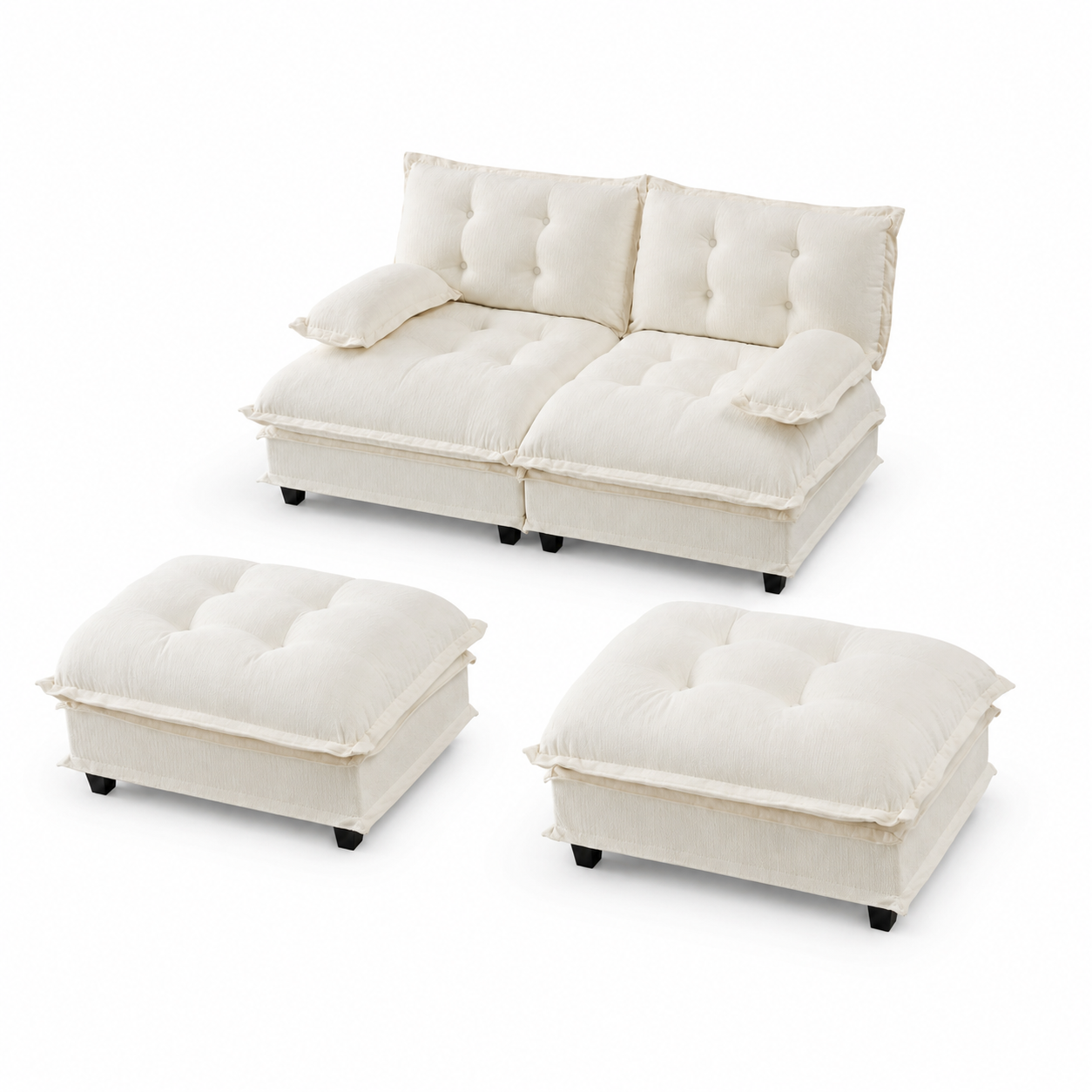 Chelsea 77" 4-Piece Cloud Tufted Chenille Modular Sofa Couch with Dual Ottomans