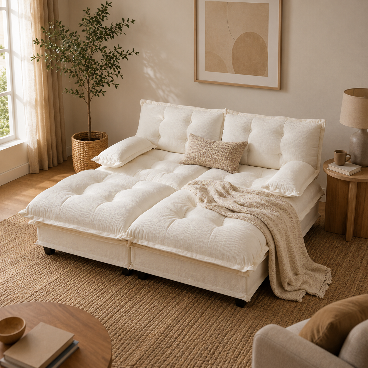 Chelsea 77" 4-Piece Cloud Tufted Chenille Modular Sofa Couch with Dual Ottomans