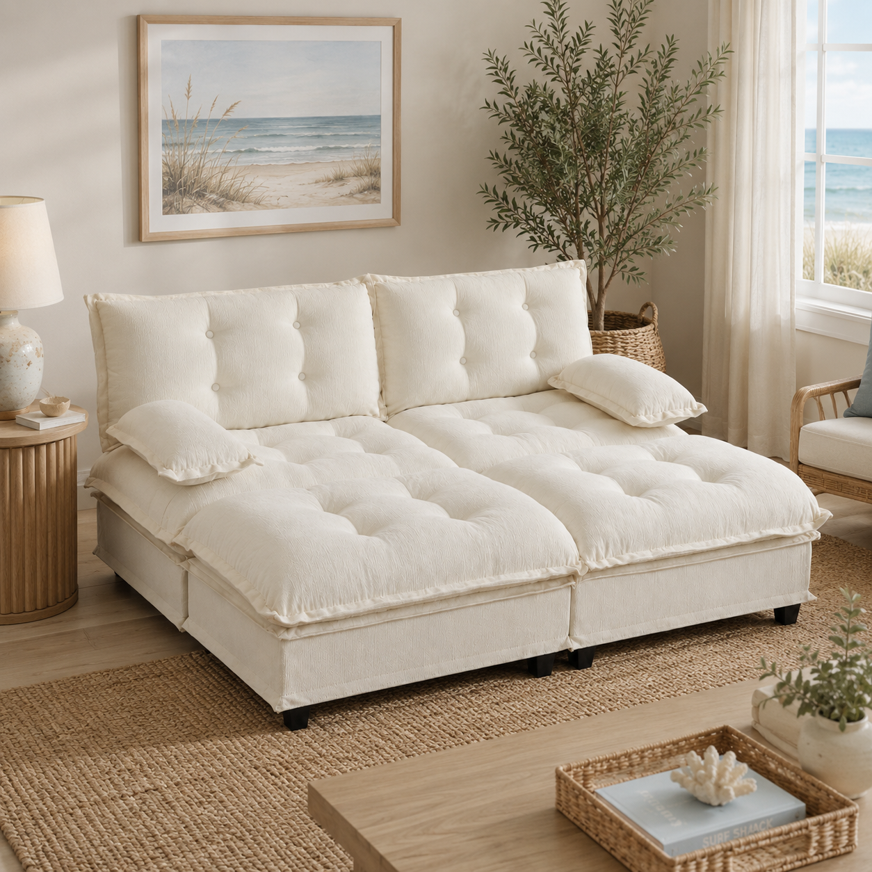 Chelsea 77" 4-Piece Cloud Tufted Chenille Modular Sofa Couch with Dual Ottomans