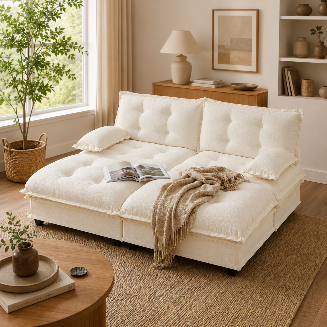 Chelsea 77" 4-Piece Cloud Tufted Chenille Modular Sofa Couch with Dual Ottomans